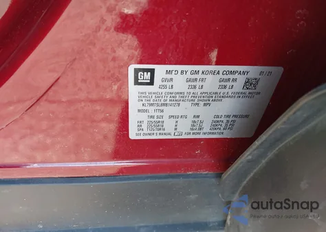 2021 Chevrolet Trailblazer Fwd Rs z USA, uszkodzony, nr VIN KL79MTSL8MB141278